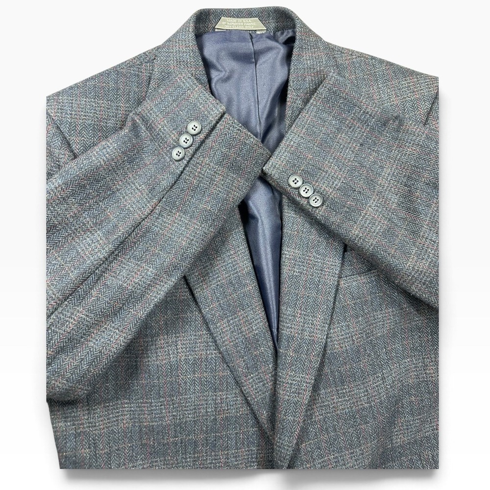 Reed St James Vintage Tweed Blazer Mens 44S Navy Plaid Sport Coat Made in USA